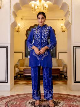 KAFTANIZE - Electric Blue Real Mirror Embroidery and Kawri Shell Co-Ords