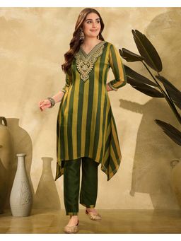 KVS FAB - Women Embroidered Silk Blend Multi-Color Kurta with Pant