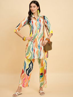 KVS FAB - Women Abstract Cotton Blend Multi-Color Kurta with Pant