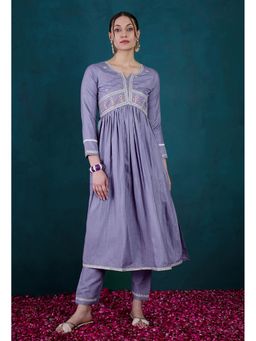 KVS FAB - Women Silk Blend Embroidered Purple Kurta with Pant