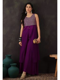 KVS FAB - Women Georgette Embroidered Purple Kurta with Palazzo