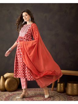 KVS FAB - Women Cotton Polka Dots Red Kurta with Pant and Dupatta