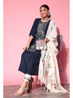 KVS FAB - Women Silk Embroidered Blue Kurta with Pant and Dupatta
