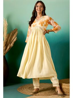 KVS FAB - Women Georgette Floral Yellow Kurta with Pant