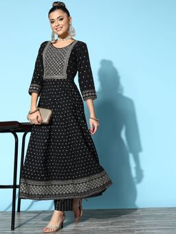 KVS FAB - Women Crepe Printed Black Kurta with Pant