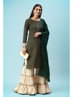 KVS FAB - Women Cotton Printed Multi-Color Kurta with Sharara and Dupatta