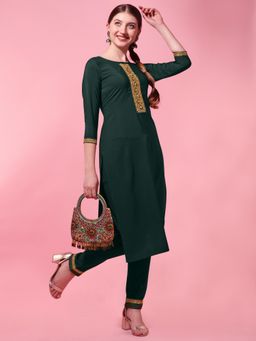 KVS FAB - Green Women Crepe Embroidered Kurta with Pant