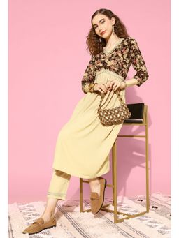 KVS FAB - Women Georgette Floral Cream Kurta with Pant