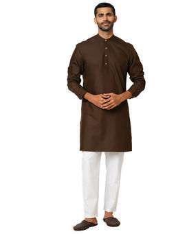 Indivisual - Mens Solid Garnet Coffee Brown Kurta
