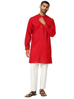 Indivisual - Mens Two tone Yarn Dyed Crimson Red Kurta