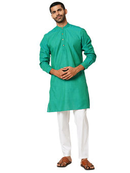 Indivisual - Mens Two tone Yarn Dyed Forest Green Kurta