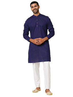 Indivisual - Mens Solid Navy Indigo Kurta