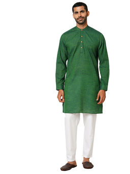Indivisual - Mens Two tone Yarn Dyed Lush Green Kurta