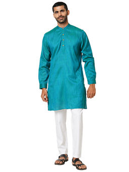 Indivisual - Mens Two tone Yarn Dyed Marine Blue Kurta