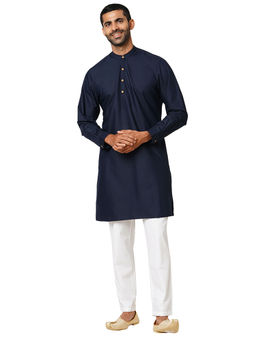 Indivisual - Mens Solid Navy Blue Kurta