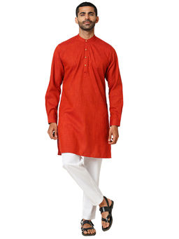 Indivisual - Mens Two tone Yarn Dyed Orange Rust Kurta