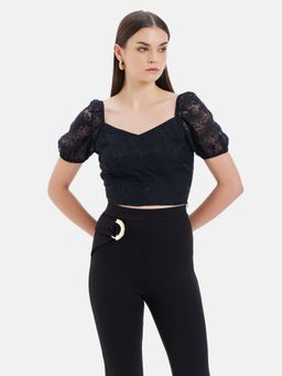 Kazo - Nina Puff Sleeves Crop Top