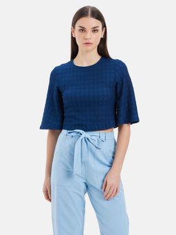 Kazo - Juno Textured Crop Top With Bell Sleeves