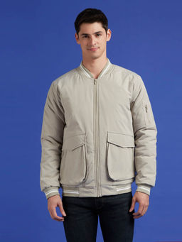 Pepe Jeans - Beige Ribbed Neck Full Sleeve Jacket