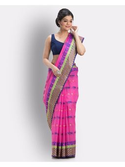 Angoshobha - Woven Tant Pure Cotton Saree -Rani Pink