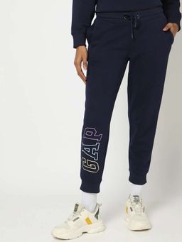 GAP - Women's Logo Printed Regular-Fit Mid Joggers Trousers - Navy Blue