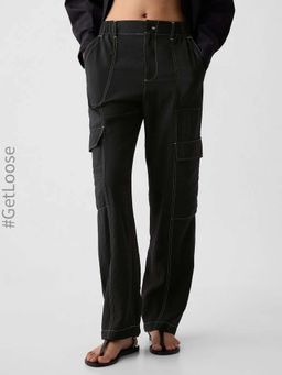 GAP - Women's Black Solid Cargo Pant
