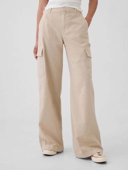 GAP - Women's Solid Printed Relaxed Fit Cargo Pant - Beige
