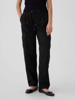 GAP - Women's Solid Cargo Pants with Drawstrings - Black