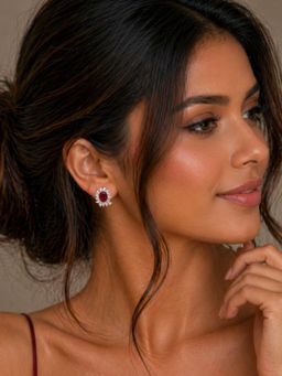 Axora Life - 925 Sterling Silver Ear Studs - Red