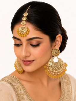 Designbox - Kundan Chandbalis & Mangtika - Yellow