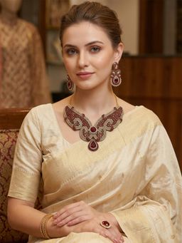 Odette - Red Alloy Stone Necklace & Earrings