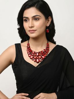 Odette - Red Alloy Stone Necklace & Earrings