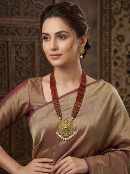 Odette - Red Alloy Pearl Necklace & Earrings