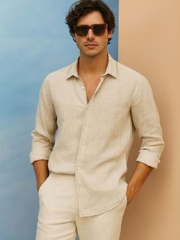 FABULOUS - Beige Men Premium 100% Pure Linen Shirt