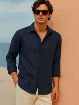 FABULOUS - Navy Blue Men Premium 100% Pure Linen Shirt