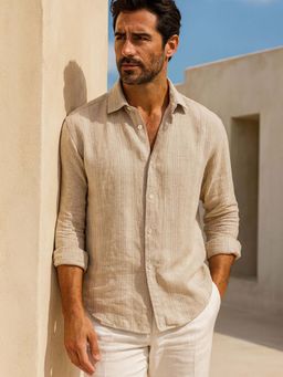 FABULOUS - Beige Men Premium 100% Pure Linen Shirt