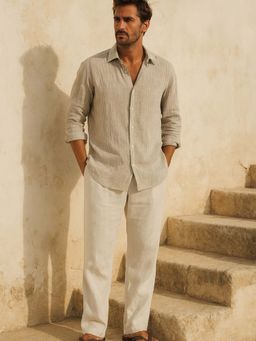 FABULOUS - Beige Men Premium 100% Pure Linen Shirt