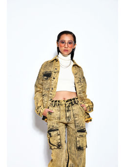 The Clothing Factory - Overdyed Acid Wash Unisex Denim Jacket Yellow