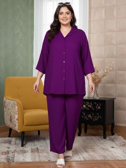 Indietoga Plus Size - Purple Solid Rayon Co-Ord Set