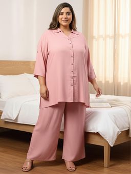 Indietoga Plus Size - Pink Solid Rayon Co-Ord Set