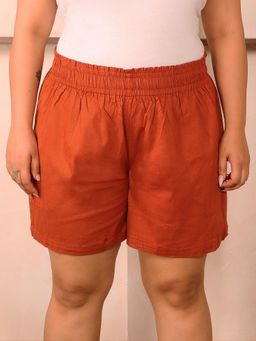 Indietoga Plus Size - Women'S Rust Orange Solid Cotton Lycra Shorts