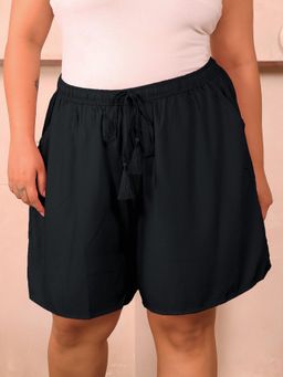 Indietoga Plus Size - Women'S Black Solid Rayon Shorts