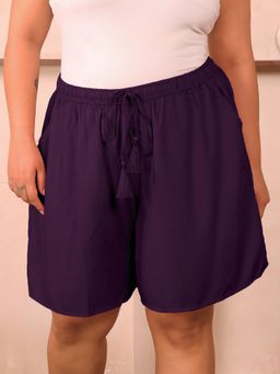 Indietoga Plus Size - Women'S Purple Solid Rayon Shorts
