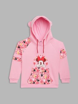Blue Giraffe - Girls Pink Printed Hooded Full Sleeves Sweatshirt