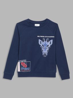 Blue Giraffe - Boys Navy Printed Round Neck Full Sleeves Sweatshirt