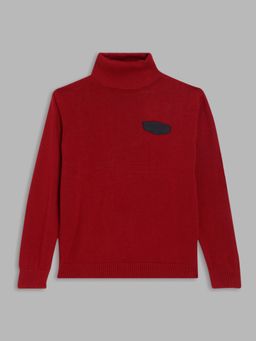 Blue Giraffe - Boys Red Solid Turtle Neck Full Sleeves Sweater
