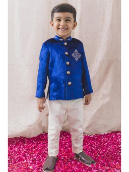 TIBER TABER - Baby Boy Midnight Majesty Bandhgala With Pant - Blue (Set of 2)