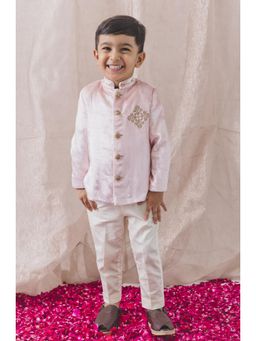 TIBER TABER - Baby Boy Royal Rose Bandhgala With Pant - Pink (Set of 2)