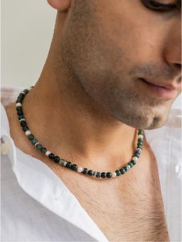 Stone Story By Shruti - 925 Sterling Silver Rhodium-Plated Pearl Essence Moss Agate and Stone Necklace