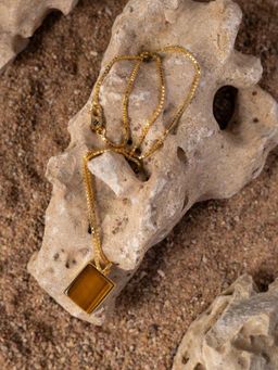 Stone Story By Shruti - 925 Sterling Silver 18K Gold-Plated Tiger’s Eye Amulet Men’s Pendant Necklace